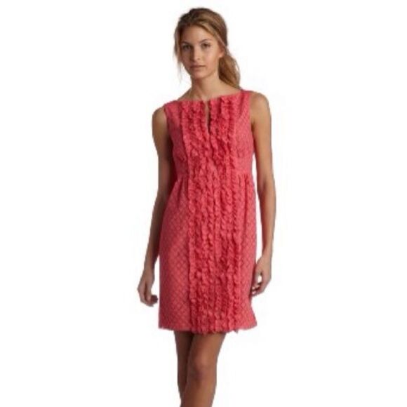 Maggy London Coral Eyelet V Neck A Line Dress Size 4 - Picture 1 of 10